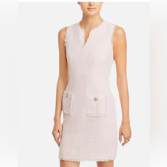 Karl Lagerfeld Dresses & Skirts - Karl Lagerfeld Pink Sleeveless Tonal Tweed Pocket Sheath Dress Size 6